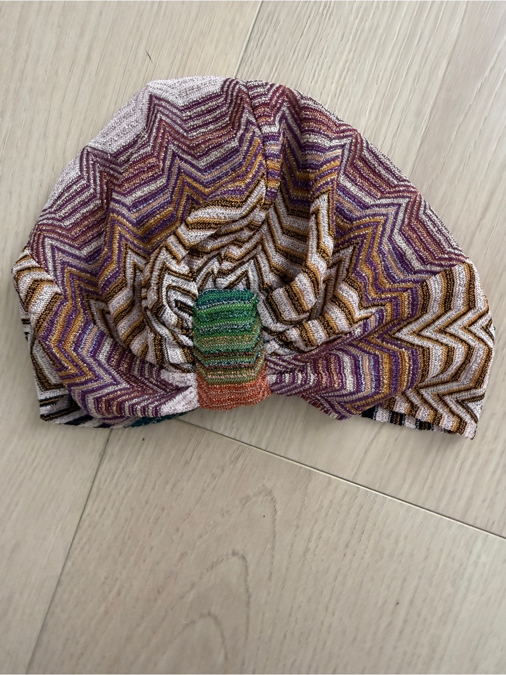 Missoni Chevron Knit Turban in Purple, Gold & Green